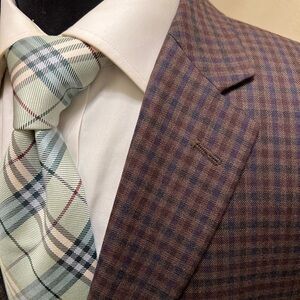 Jos A Bank Gingham Check Sport Coat Blazer Jacket Burgundy Blue Men 42S
